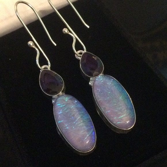 Amethyst & Unusual Lavender Opalite Earrings - Picture 7 of 13